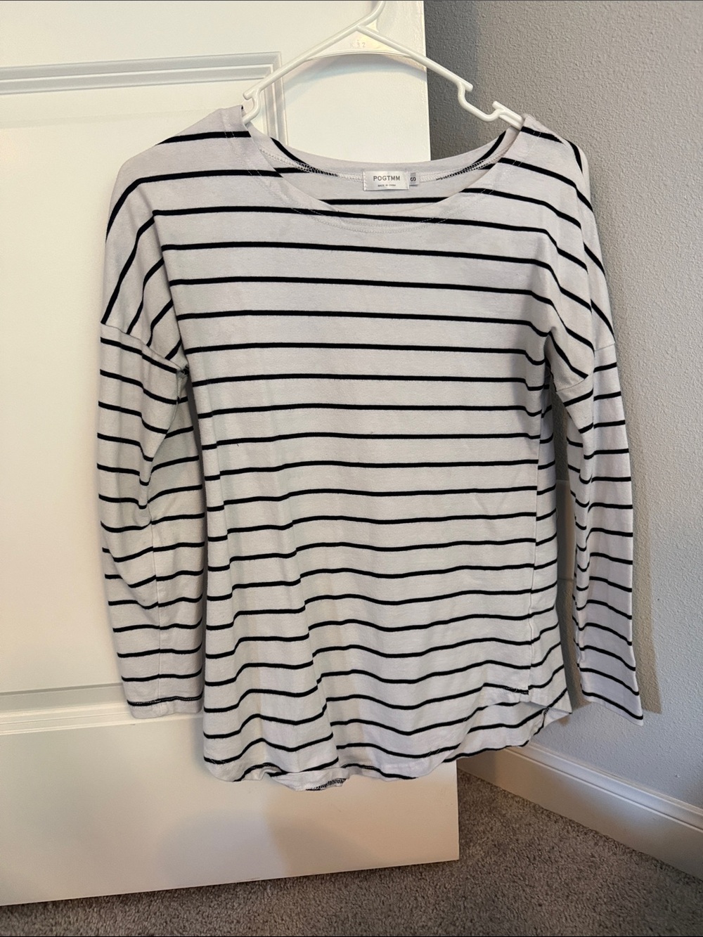 Postmark White and Black Striped Long Sleeve Tee